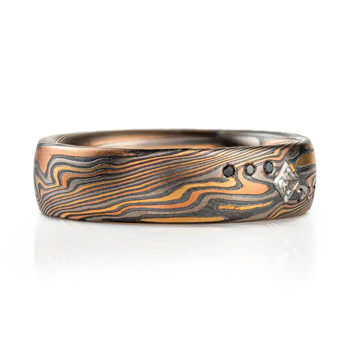 Black and White Diamond Mokume Gane Twist Band - Image 2