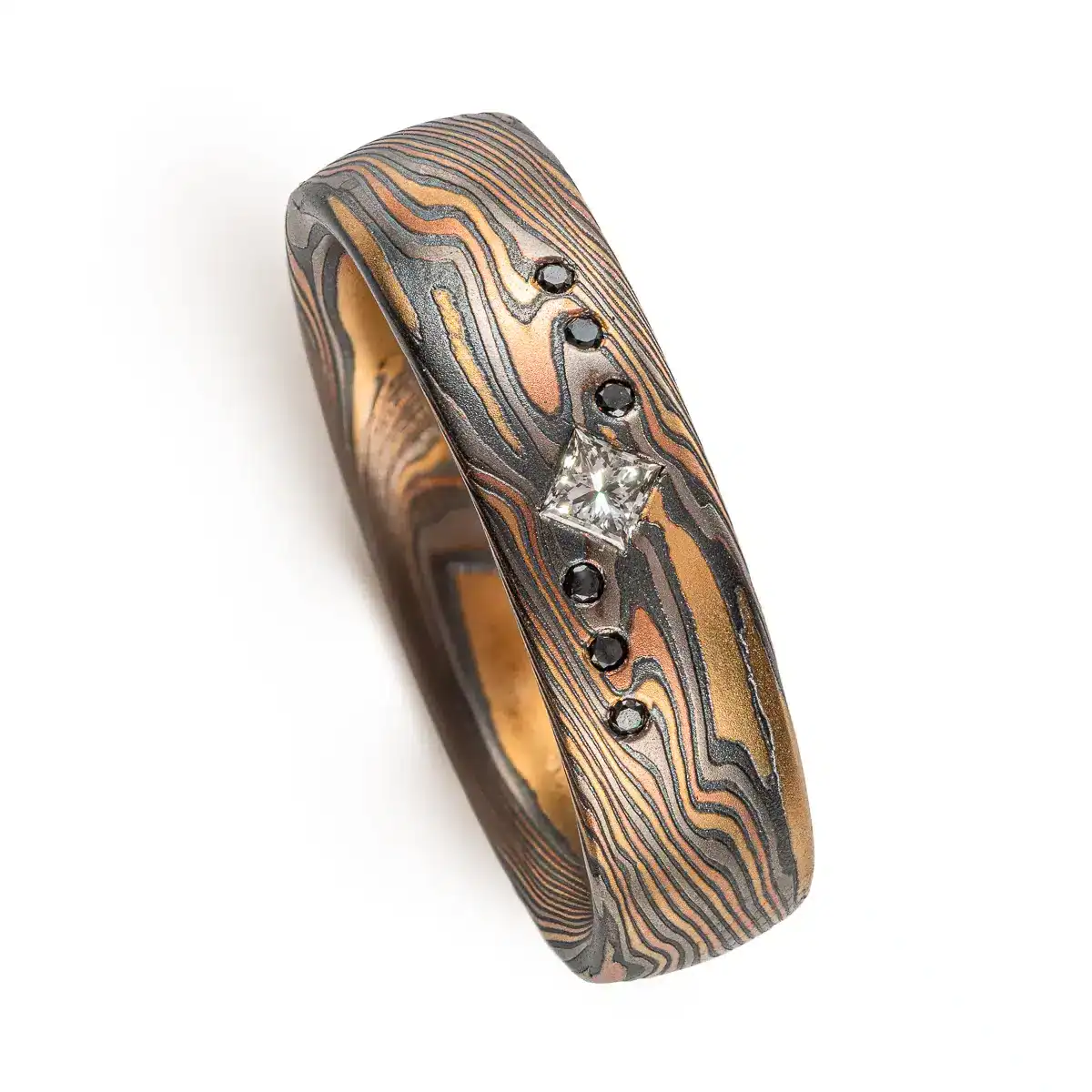 Black and White Diamond Mokume Gane Twist Band - Image 4