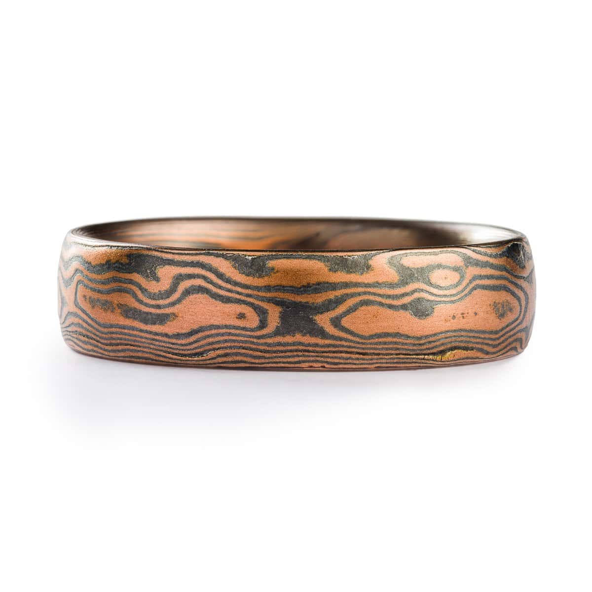 Rustic Red Gold Mens Mokume Gane Wedding Band or Ring - Image 2