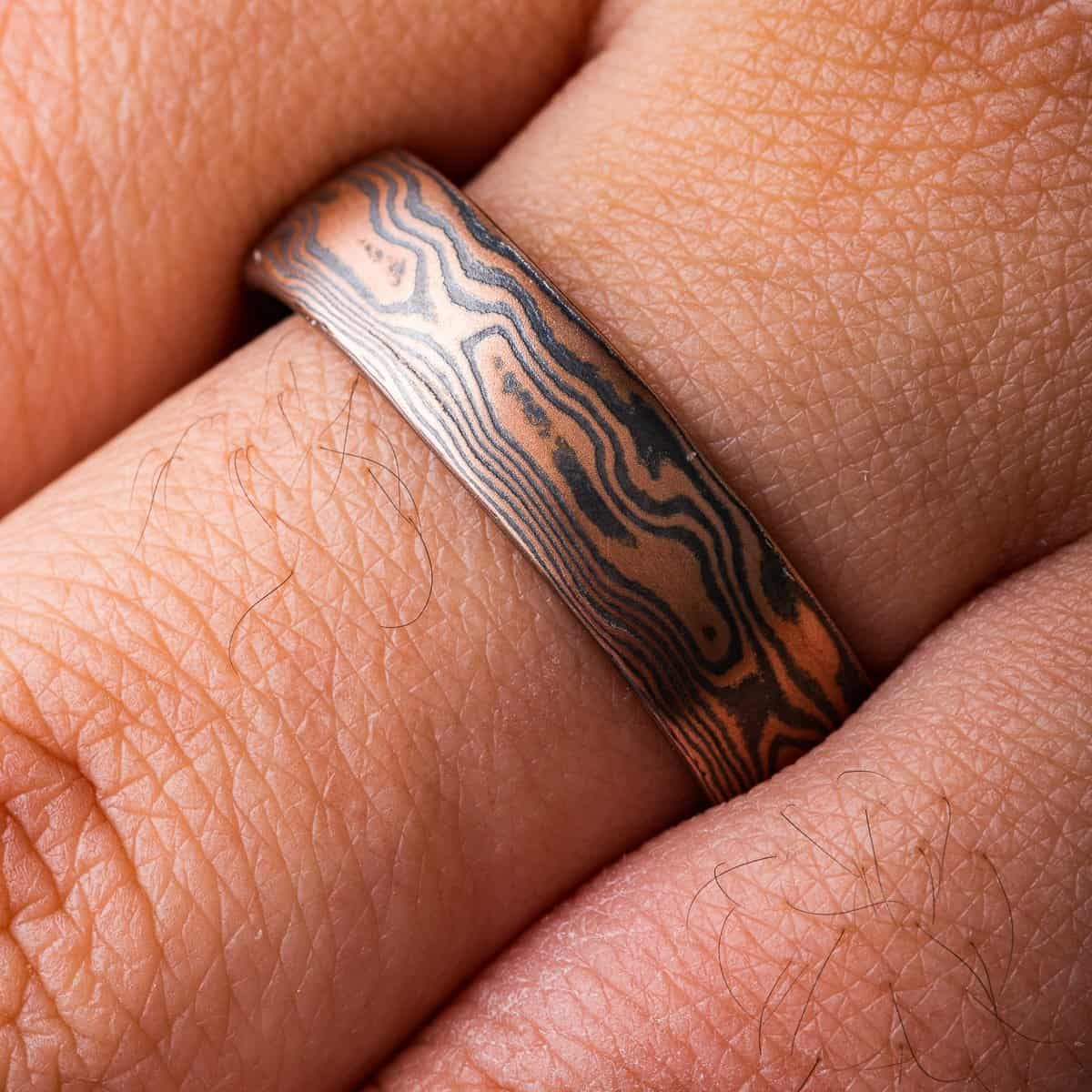 Rustic Red Gold Mens Mokume Gane Wedding Band or Ring - Image 5