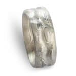 Rustic Silver and Palladium Mens Mokume Wedding Band - Image 5