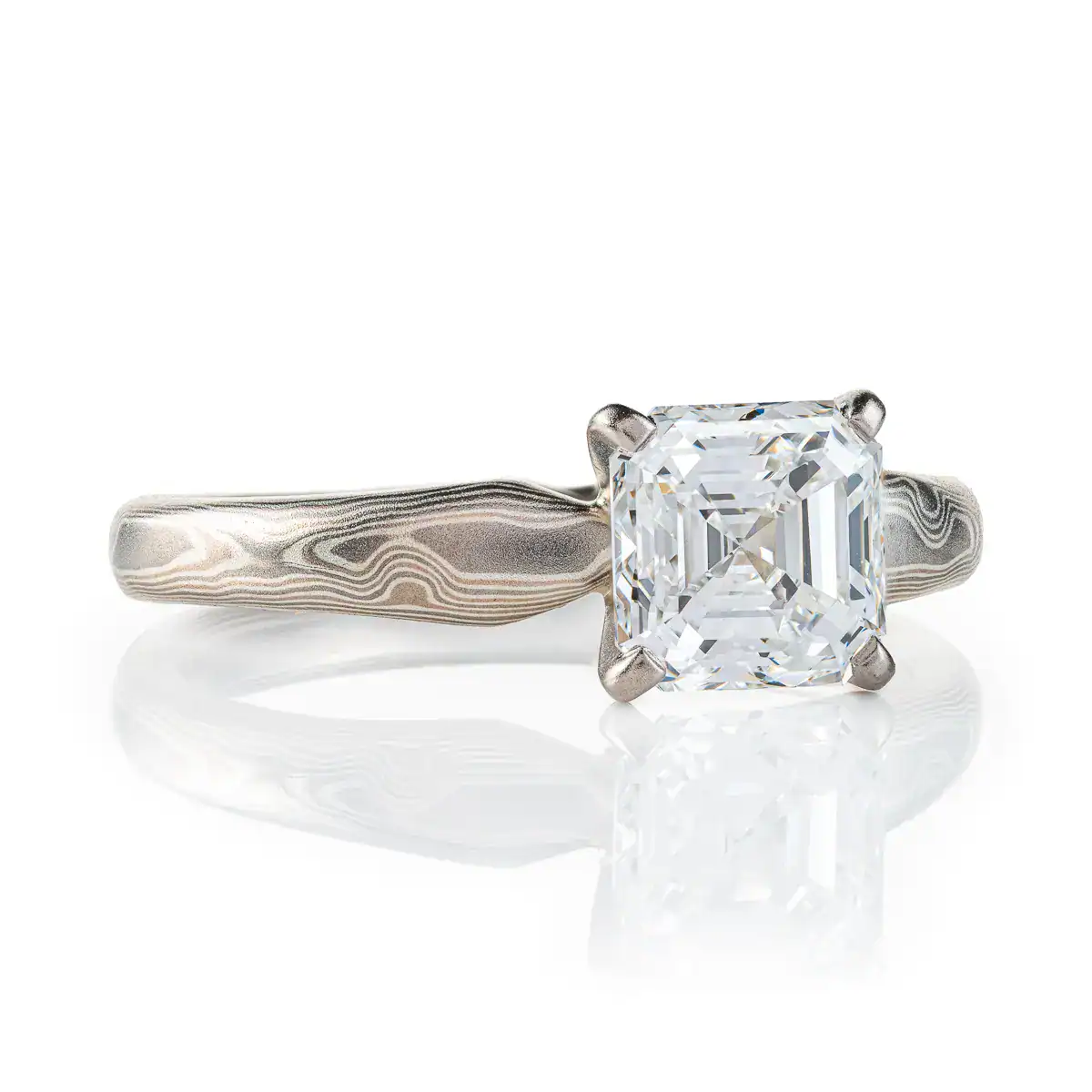 Classic Square Diamond Mokume Engagement Ring - Image 2