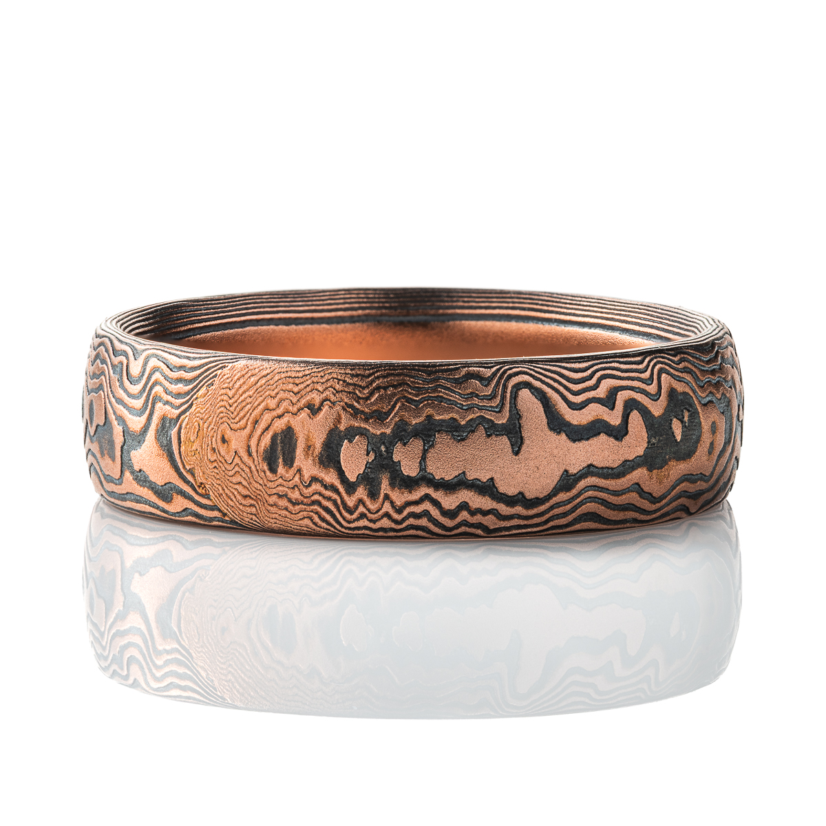 Dark Red Gold Mokume Gane Curly Woodgrain Band - Image 2