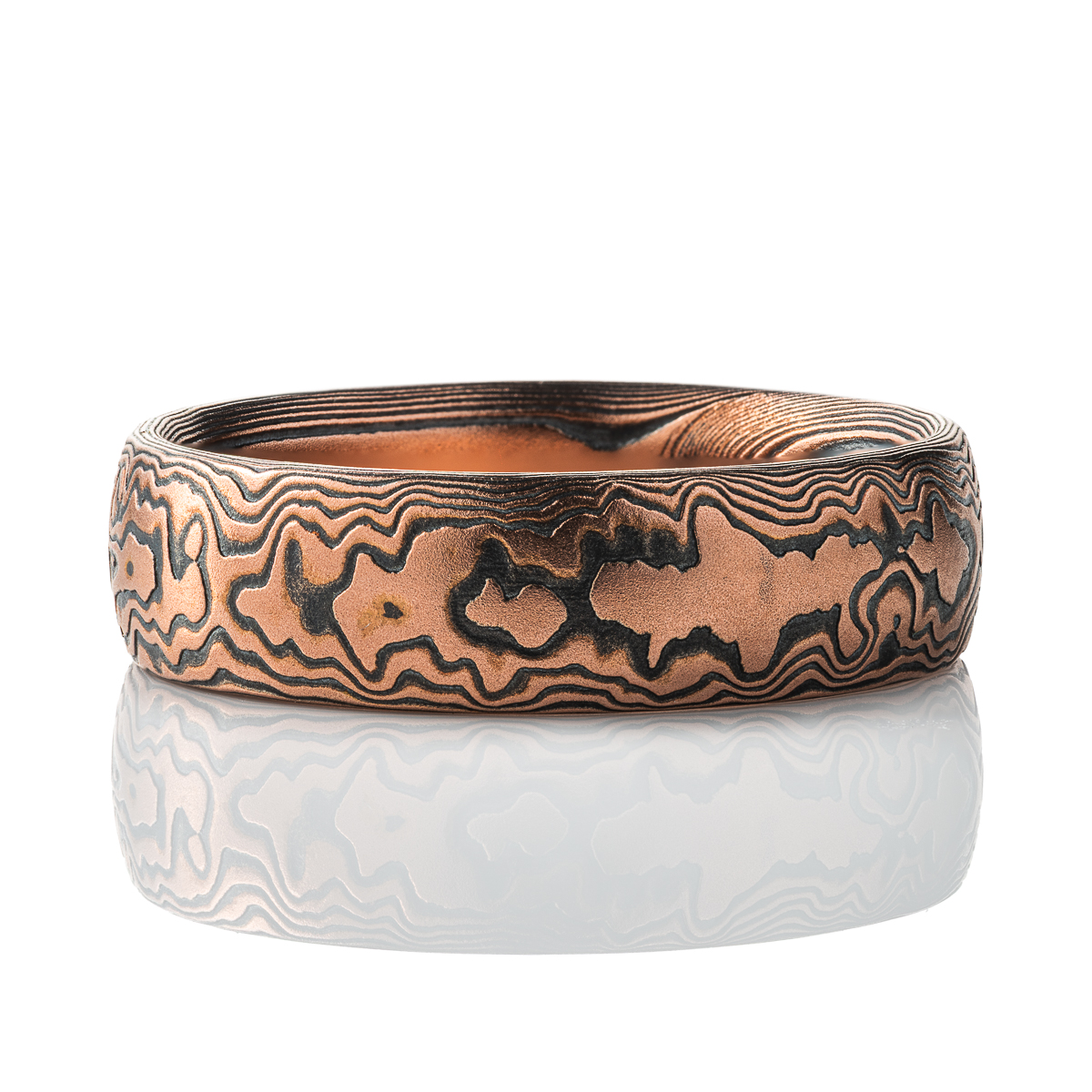 Dark Red Gold Mokume Gane Curly Woodgrain Band - Image 3