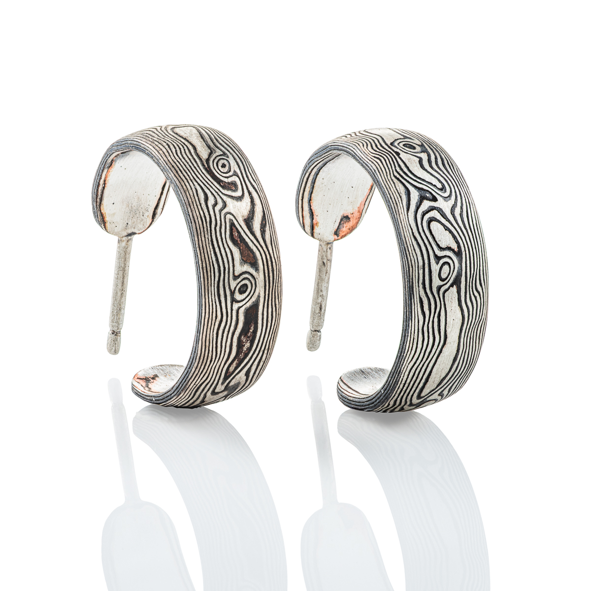 Mokume Gane Open Hoop Woodgrain Earrings