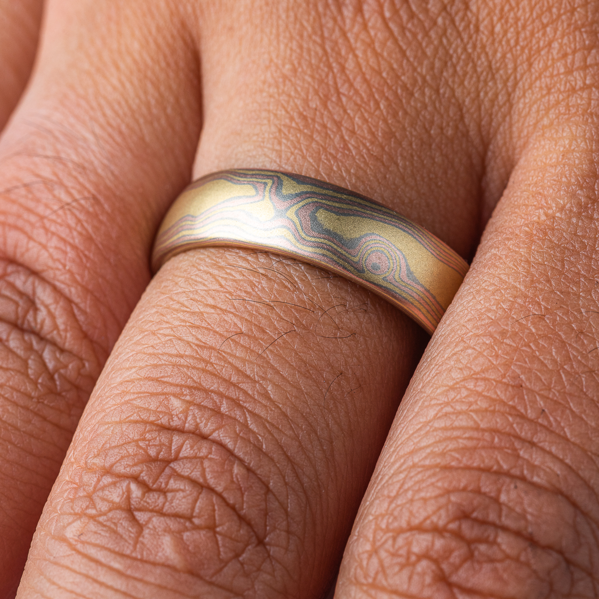 Gold Combination Mokume Gane Wedding Band Set - Image 4